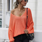 Rib-Knit Drop Shoulder V-Neck Pullover Sweater