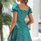 Ditsy Floral Tie Front Flounce Sleeve Dress