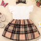 Girls Plaid Bow Detail Ribbed Dress
