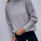 Button Detail Rib-Knit Turtleneck Sweater