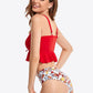 Printed Two-Tone Lace-Up Ruffled Two-Piece Swimsuit