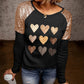 Contrast Sequin Heart Graphic Raglan Sleeve Top