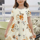 Girls Floral Short Sleeve Round Neck Dress