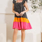 ODDI Full Size Color Block Flutter Sleeve Tiered Dress