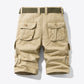 Button and Zip Closure Belted Cargo Shorts