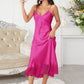 Spaghetti Strap V-Neck Ruffle Hem Satin Night Dress