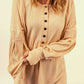 Half Button Ribbed Thumbhole Sleeve Top