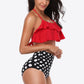 Two-Tone Ruffled Halter Neck Two-Piece Swimsuit