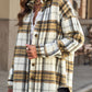 Plaid Dropped Shoulder Curved Hem High-Low Shacket