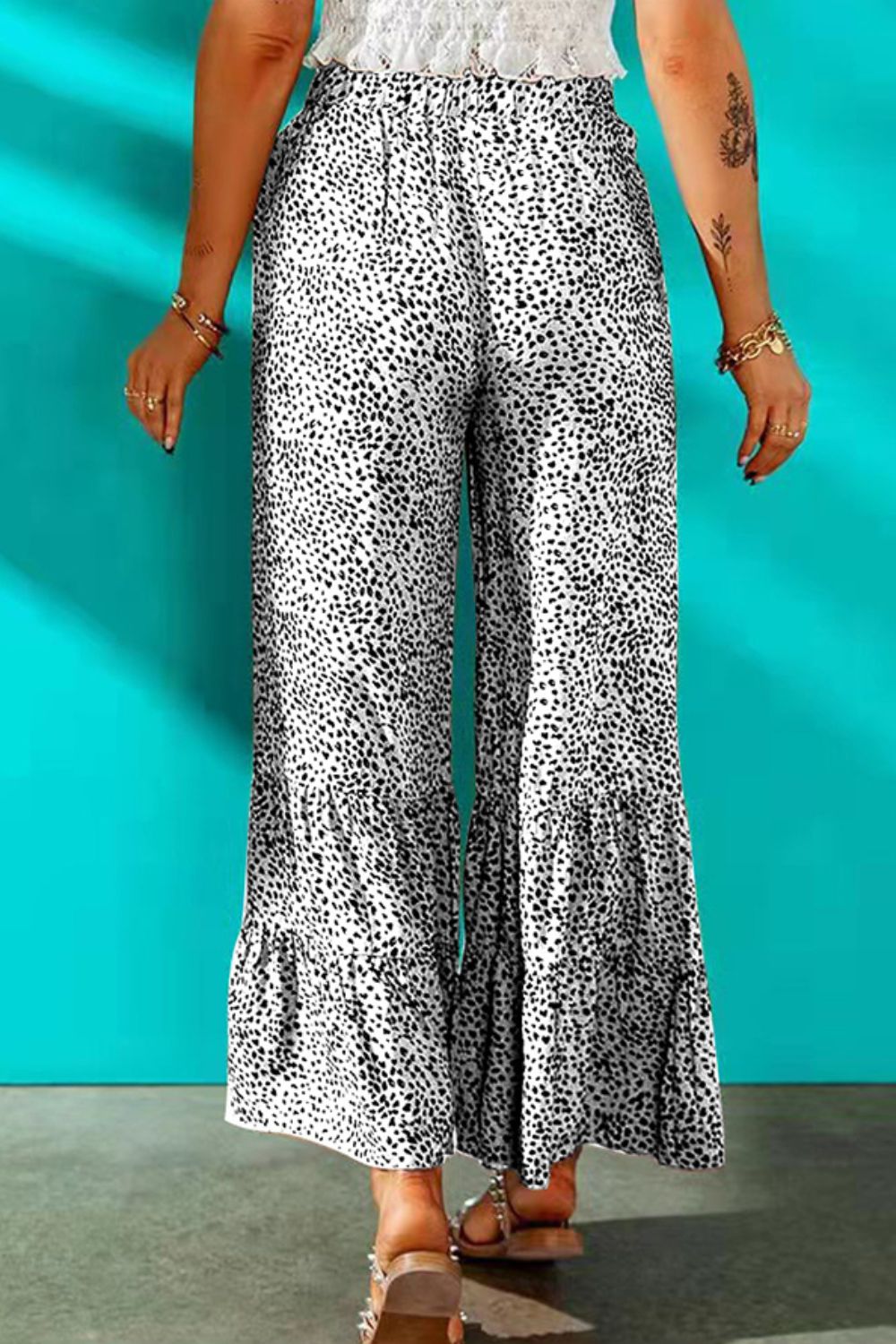 Printed Ruffled Wide Leg Pants
