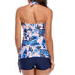 Floral Gathered Detail Tied Backless Tankini Set