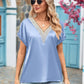 V-Neck Cuffed Blouse