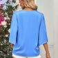 Three-Quarter Flare Sleeve V-Neck Blouse