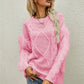 Mixed Knit Fringe Detail Round Neck Sweater