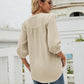 Swiss Dot Notched Neck Three-Quarter Sleeve Blouse