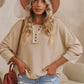 Quarter-Button Exposed Seam Dropped Shoulder Hoodie