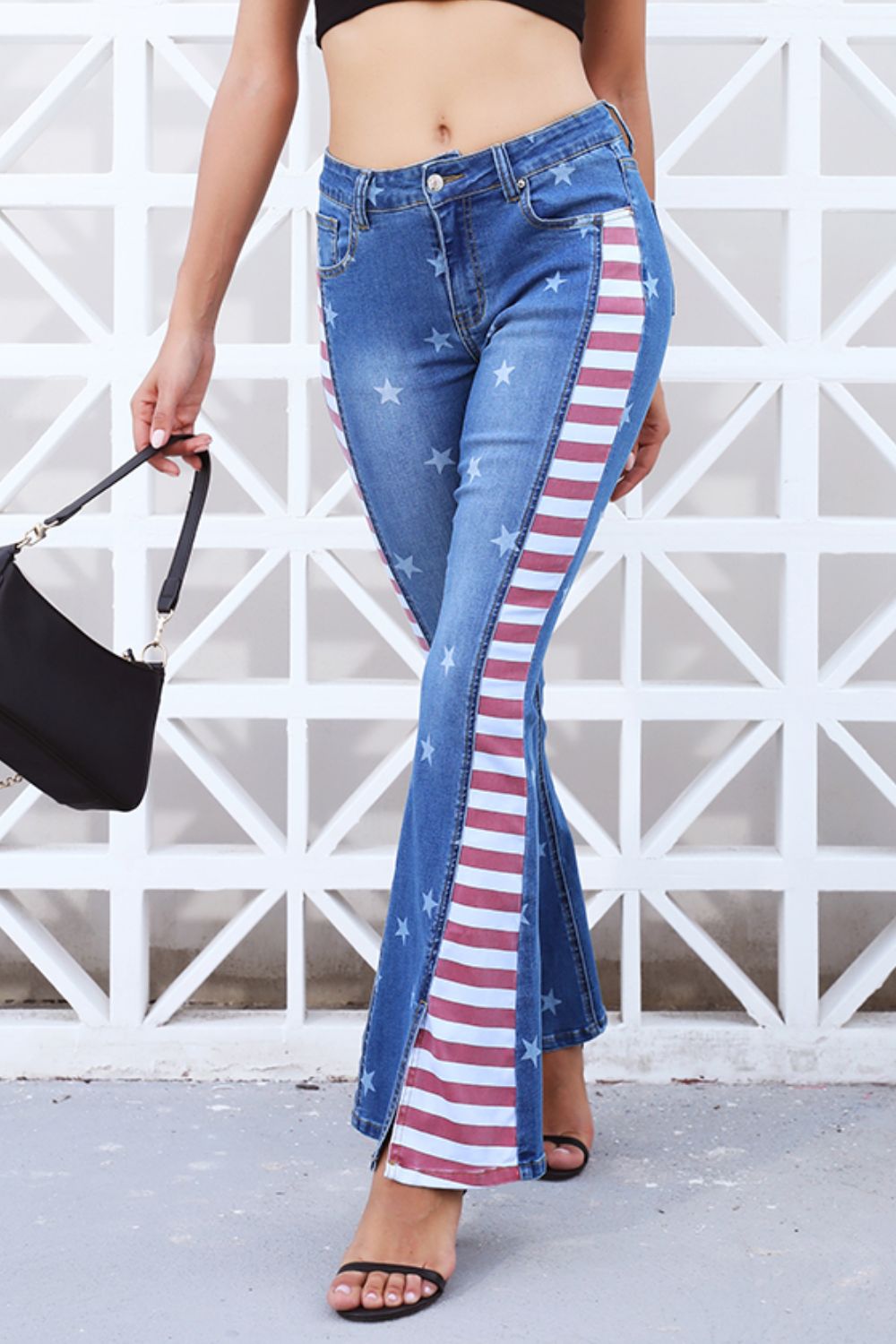 Full Size US Flag Slit Flare Jeans