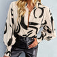 Printed Lantern Sleeve Button-Up Shirt