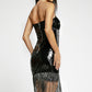 Sequin Fringe Trim Strapless Dress