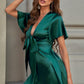 Tie Front Plunge Flutter Sleeve Mini Dress