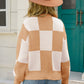Checkered Dropped Shoulder Knit Pullover