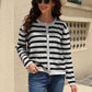 Striped Button Down Round Neck Cardigan