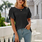 Eyelet Flutter Sleeve Round Neck Top
