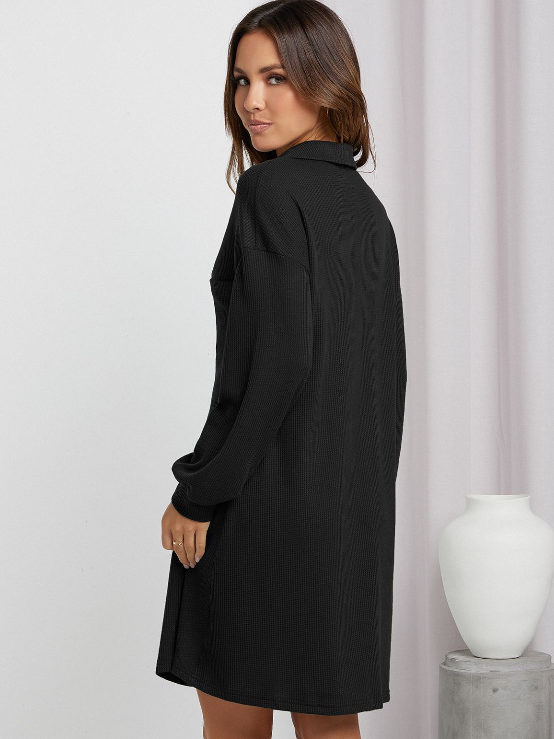 Johnny Collar Half Button Waffle Knit Dress