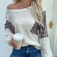 Leopard Color Block Waffle Knit Top