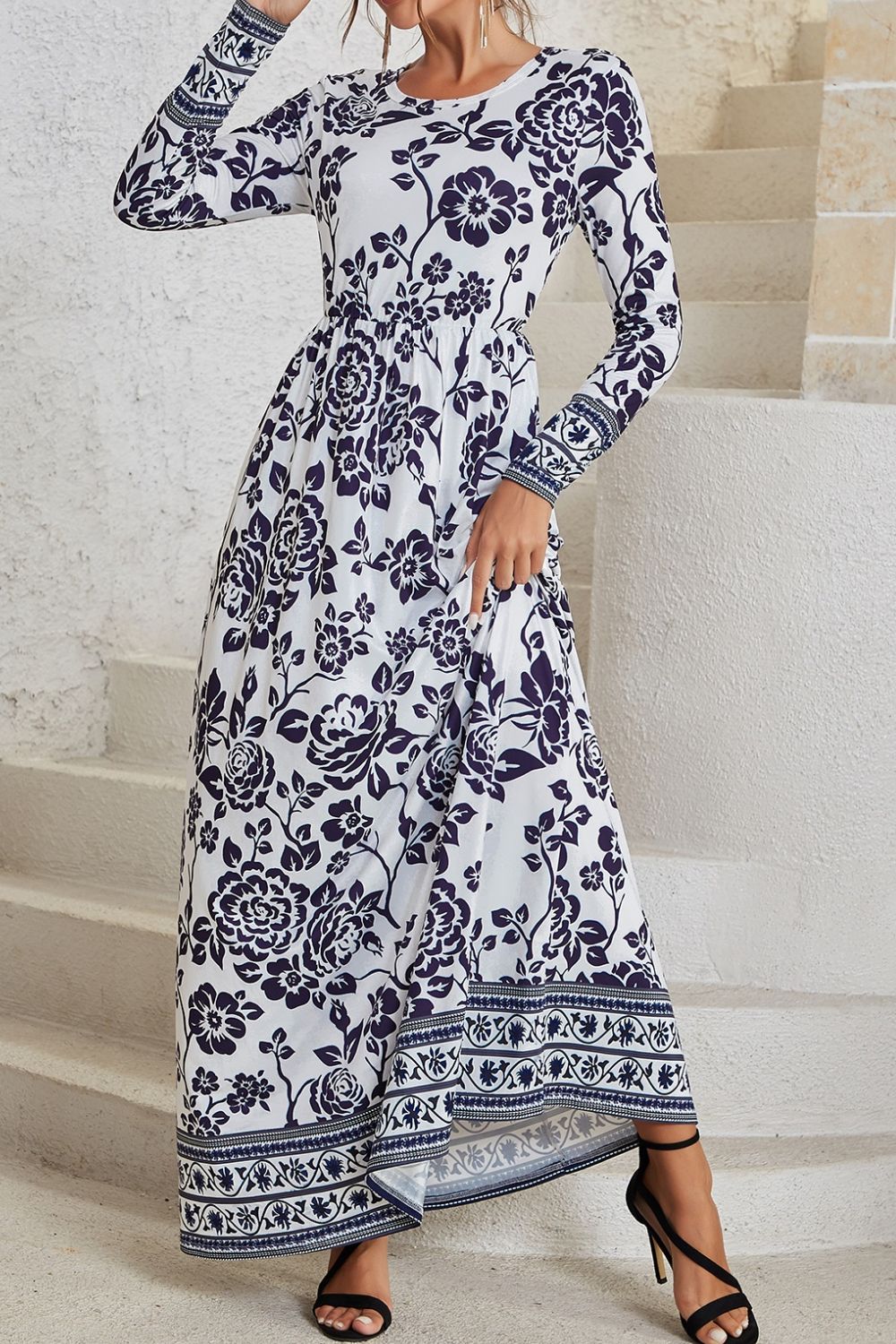 Bohemian Long Sleeve Maxi Dress with Pockets