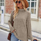 Ribbed Turtleneck Long Sleeve Slit Knit Top