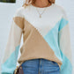 Color Block Round Neck Lantern Sleeve Sweater