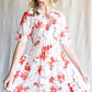 Floral Tie Neck Flounce Sleeve Tiered Mini Dress