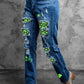 Printed Patch Distressed Boyfriend Jeans