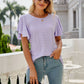 Eyelet Flutter Sleeve Round Neck Top