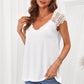Scalloped Spliced Lace V-Neck Top