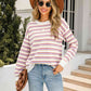 Striped Round Neck Dropped Shoulder Knit Top