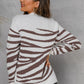 Animal Print Button Detail Crewneck Sweater