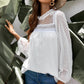 Swiss Dot Frill Neck Embroidered Keyhole Blouse