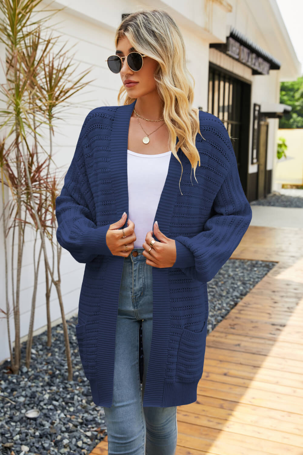Dropped Shoulder Longline Cardigan with Pockets