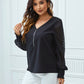 Half-Zip Smocked Balloon Sleeve Blouse