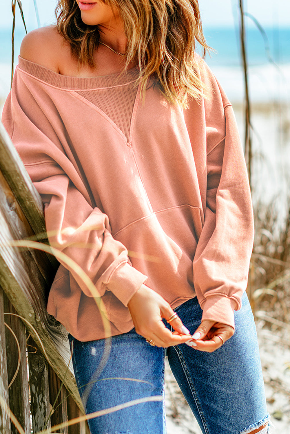 Dropped Shoulder Sweatshirt with Kangaroo Pocket