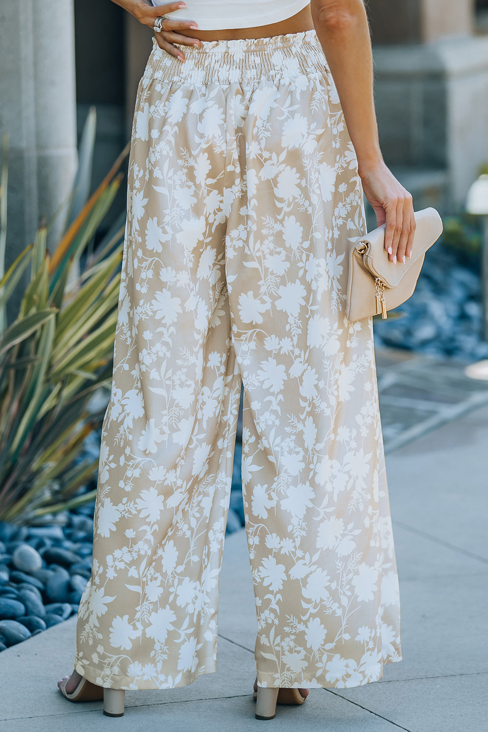Floral High Waist Wide Leg Pants with Pockets