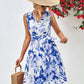 Floral V-Neck Tie Waist Sleeveless Dress