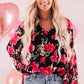 Floral V-Neck Balloon Sleeve Blouse