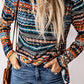 Patterned Drawstring Detail Cowl Neck Hoodie