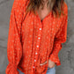 Printed Tie-Neck Long Flounce Sleeve Blouse