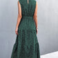 Printed Mock Neck Sleeveless Belted Tiered Dress