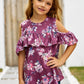 Girls Floral Cold-Shoulder Ruffled Top