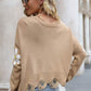 Flower Distressed Ribbed Trim Sweater